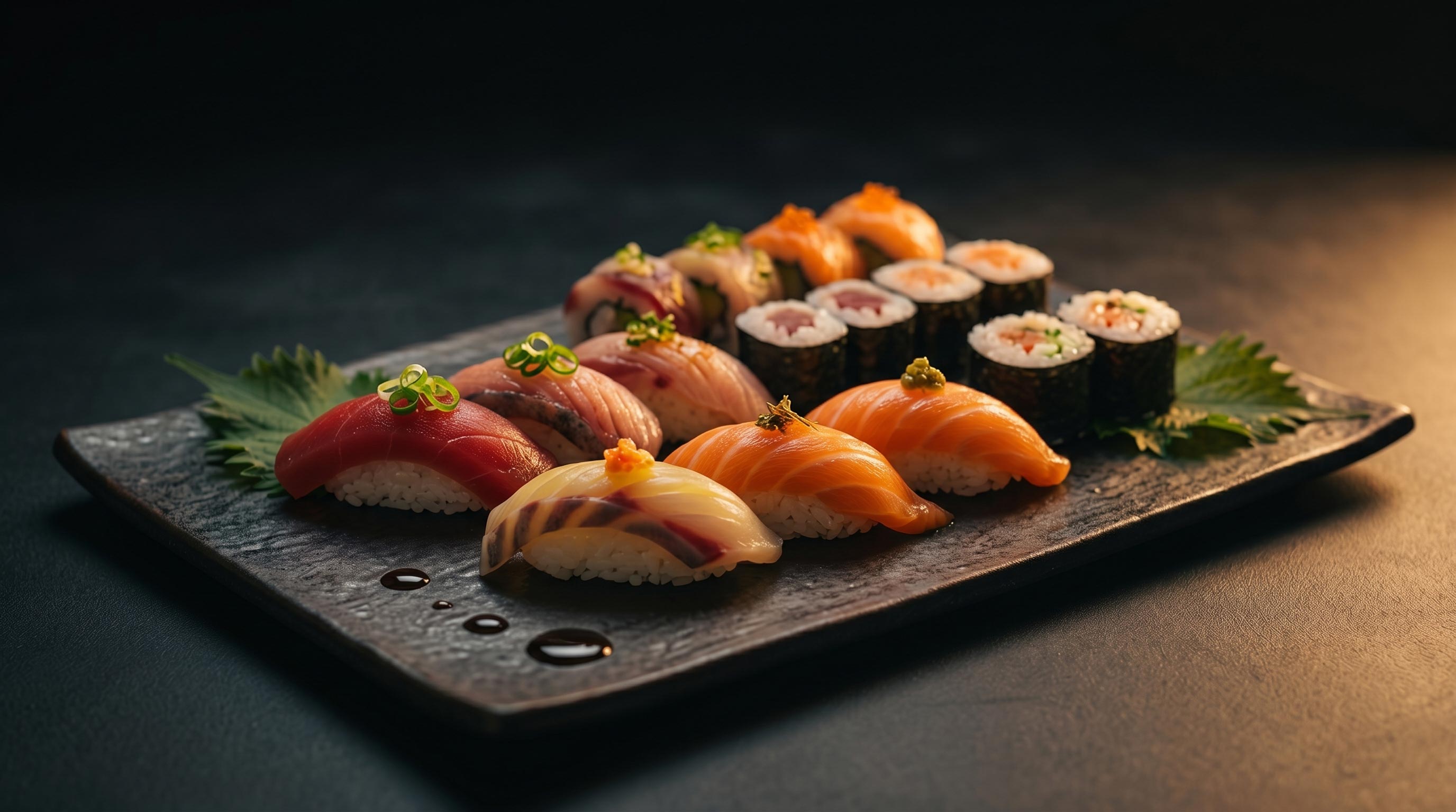 Fresh and colorful sushi platter at UMI, perfect for sharing